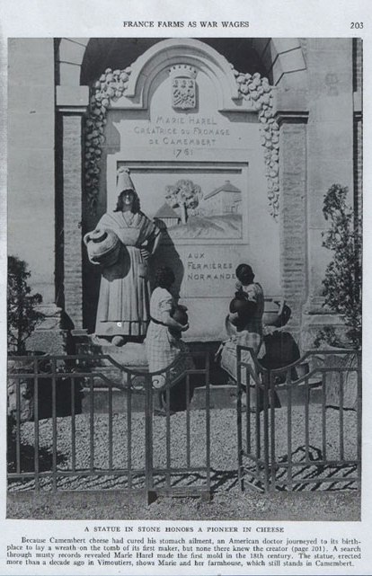 A STATUE IN STONE HONORS A PIONEER IN CHEESE ( H.H. Walker: The National Geographic Magazine 77. Jg. (1940) No. 2, S. 201 - 203)