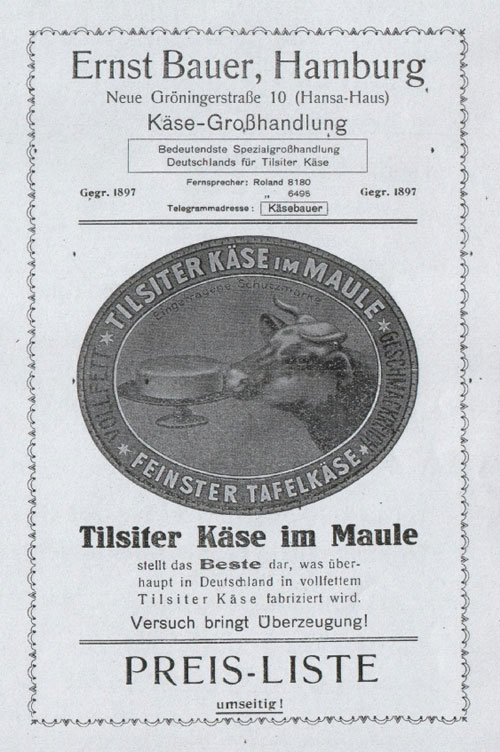 Schutzmarke aus Hamburg "Tilsiter im Maule"