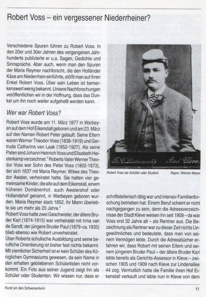 Robert Voss - ein vergessener Niederrheiner? (aus der Zeitschrift "Rund um den Schwanenturm")